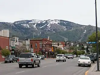 Downtown Steamboat Springs in May 2006 with the ski area in the background