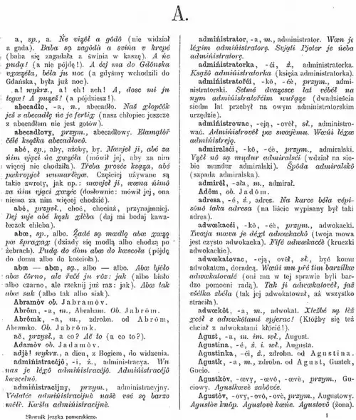 Page of Stefan Ramułt Pomeranian (Kashubian language) Dictionary 1893