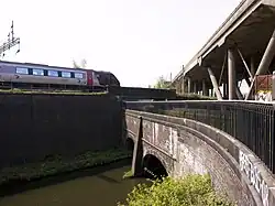 Stewart Aqueduct — Motorway (M5) over rail over canal over canal.