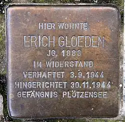 Memorial plaque for Erich Gloeden