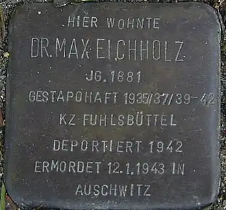 Stolperstein for politician Max Eichholz [de] in Hamburg