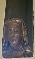 Stonebow, Lincoln. Medieval carved corbel on roof truss in Council Chamber