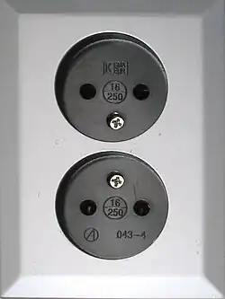 Non-earthed CEE 7/1 socket (bearing Dutch standard approval) that accepts Schuko plugs