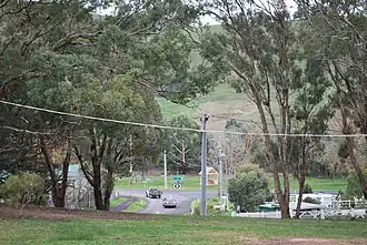 Looking towards the main intersection at Strath Creek from Pioneer Park