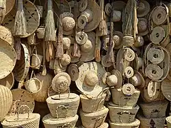 Straw hats and baskets for sale at the Luangwa turn-off on Great East road, Zambia.