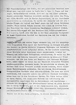 Page 5 of Stroop Report describing German fight against "Juden mit polnischen Banditen" - "Jews with Polish bandits".[21]