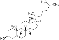 2D representation of the chemical structure of cholesterol .