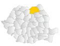 Map of Romania highlighting Suceava County