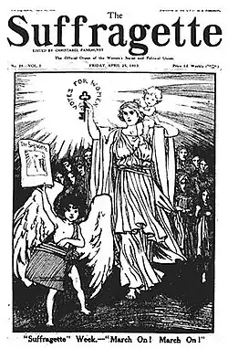 Image 12Cover of WSPU's The Suffragette, April 25, 1913 (after Delacroix's Liberty Leading the People, 1830) (from History of feminism)