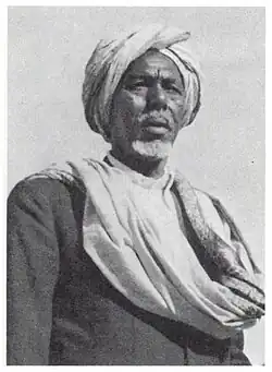 Sultan Abdillahi Deria, fourth Grand Sultan of the Somali Isaaq Sultanate, wearing a turban.