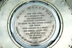 Plaque in the deck of the Missouri marking the location of the signing.