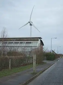 Enercon E-66 at Swaffham's Ecotech centre, showing observation deck below nacelle