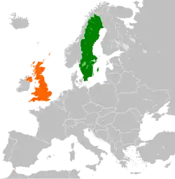 Map indicating locations of Sweden and United Kingdom