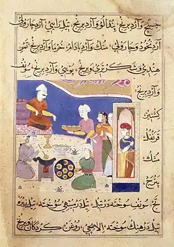 Medieval Indian Manuscript (c. 16th century) showing samosas being served