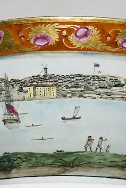Photograph of the outside of a painted punchbowl