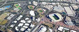 An aerial view of the Olympic Park in 2012