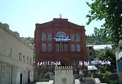 A chief synagogue in Tbilisi decorated with the Georgian and Israeli flags on the occasion of Georgia's Independence Day celebration. May, 2008.