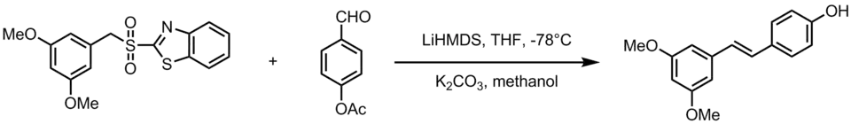 Synthesis of pterostillbene through Julia Olefination
