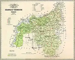 Map of Szabolcs county in the Kingdom of Hungary