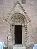 The southern doorway of Roman Catholic Church of Csempeszkopács.