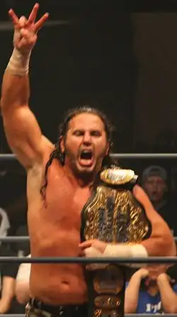 Matt Hardy with the third title belt design (2011–2017).