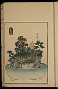 Color print depicting a bonkei modeled after The Fifty-three Stations of the Tōkaidō, print B-39