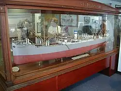 Model of TSMV Silverpalm (1929, 6,373 GT), sister ship to the Silverwalnut, on display at the Los Angeles Maritime Museum, California. Model, used for movie backgrounds, was donated by the estate of Marantz Aviation, model suppliers to the movie industry. Silverpalm was torpedoed and sunk by U-boat U-371[4] in 1941 on a voyage from Calcutta to Glasgow with the loss of all hands.[5]