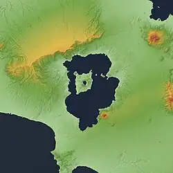 Relief Map of the Taal Caldera with visible ignimbrite plains surrounding the caldera