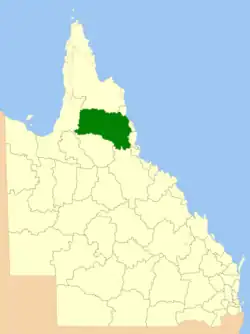 Location within Queensland, 2013, prior to de-amalgamation of Shire of Mareeba