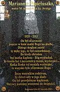 Marianna's memorial plaque in the Church of the Sacred Heart of Jesus at Kamienna Góra.