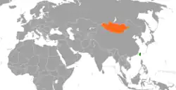 Map indicating locations of Taiwan and Mongolia