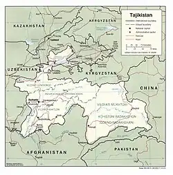 Image 132001 map of Tajikistan including road and rail network (from Transport in Tajikistan)