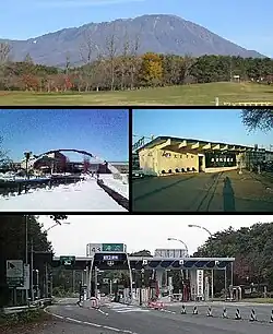 upper: Mount Iwate , upper-middle: Iwate Prefectural University lower-middle: Takisawa Station Takizawa C