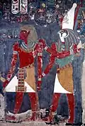 Horemheb being accompanied by Horus