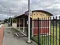 Platform shelter on new platform, looking south, June 2023