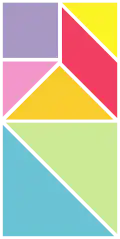 A Tangram puzzle, with its pieces in the rectangular "storage" configuration