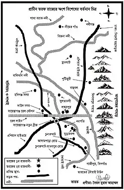 Syed Murad Ahmad's map of Chunarughat, main Taraf, denoting both its modern and historical sites.