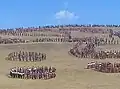 Tebe dancers line up and make a circle in a group