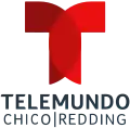 The Telemundo logo, two overlapping curved shapes forming a red "T", and on two lines below, the words "Telemundo" and "Chico - Redding"