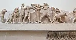 Detail of the east pediment showing the dispute between Heracles and Apollo