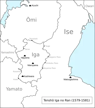 Map of late 16th-century Iga Province during the Tenshō Iga War