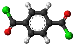 Ball-and-stick model of the terephthaloyl chloride molecule