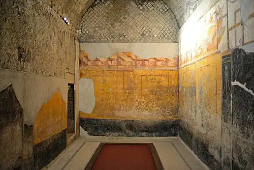Dressing room in the Suburban Baths at Pompeii, with scenes similar to spintriae[15]