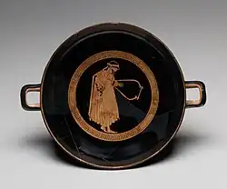 Image 24Terracotta kylix that depicts a man holding a lyre, circa 480 BC, in the Metropolitan Museum of Art (New York City) (from Culture of Greece)
