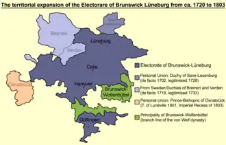 Territorial Expansion of Brunswick-Luneburg into the Electorate covering most of the Stem duchy of Saxony