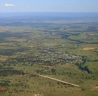 Aerial view of Texas, looking south with the aerodrome runway in the foreground, 2010