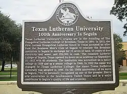 100th anniversary sign of TLU in Seguin