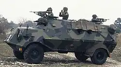 Tgb m/42 D SKPF (1983 REMO configuration), armed with two single ksp m/58B machine guns on the roof.