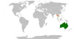 Map indicating locations of Australia and Thailand