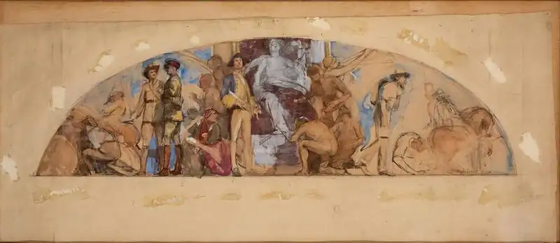 George Coates sketch for "The Apotheosis of Australia" watercolour and pencil. Castlemaine Art Museum